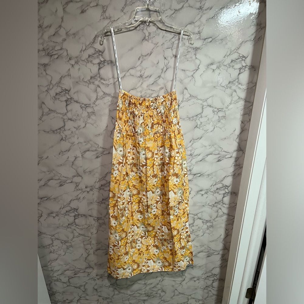 Charlie Holiday Marsha Floral Linen Midi Strapless Dress Size 2
